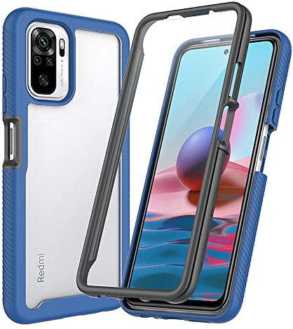 XINNI Funda para Xiaomi Redmi Note 10/Note 10S/Poco M5s Antichoques 360 Grados con Protector de Pantalla Integrado Robusto Doble Cara Bumper Transparente Case Completa Carcasa, Azul Oscuro