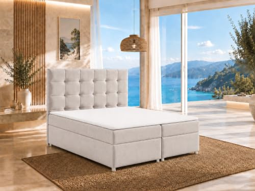 Best For Home Trinity K-12 Boxspringbett 200x200 cm mit Topper und Stauraum | Elegantes Boxspringbett mit 7-Zonen-Matratze, PUR-Schaum-Topper, Bettkästen und komfortablem Design für erholsamen Schlaf.