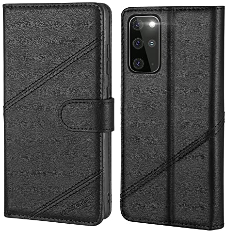 KRAFTCARE Upgraded S20 Plus Handyhülle für Samsung Galaxy S20 Plus Hülle [Kartenfach] [Standfunktion] Flip Case Leder Stoßfeste Schutzhülle Bookcase für Samsung S20 Plus Klapphülle, Schwarz