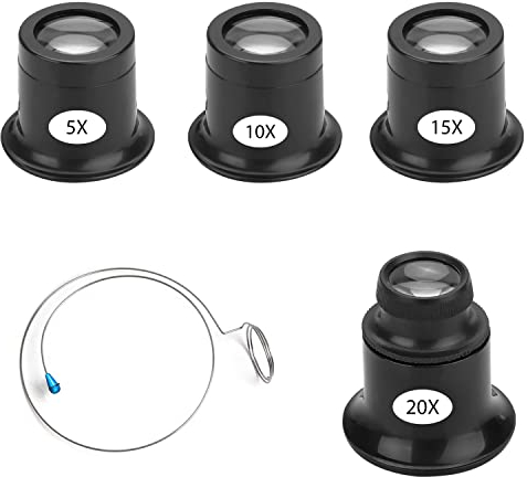 OMIGA 4 Stück Uhrmacherlupe 35x/10x/15x/20x Juwelierlupe Okular mit Lupe Stahlring Uhrmacher Auge Klein und Leicht Ermöglicht es Ihnen Objekte Klar und Einfach zu Identifizieren und Sehen (Schwarz)