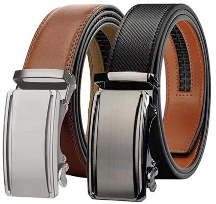 Chaberlu Automatik gürtel herren 2 Stücke, Ledergürtel Ratsche Automatikschließe Business Anzug Gürtel Verstellbarer Leder Gürtel für, Breit 35mm Breit mit Geschenkbox