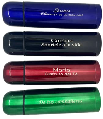 regalo grabado - Termo PERSONALIZADO 500ml | Doble Pared Aislante 6H Calor y 15H Frío | Tapa Convertida en Taza | Acero Inoxidable | Color Azul