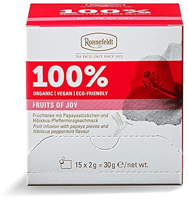 Ronnefeldt 100% Fruits of Joy - BIO Früchtetee m. Papayastückchen und Hibiskus-Pfefferminzgeschmack, 15 Teebeutel à 2 g, 30 g | Organic | Vegan | Eco-friendly, Menge:6 Stück