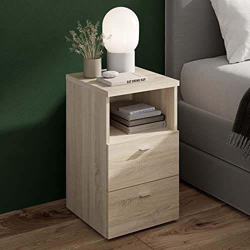 Lomadox Nachttisch Nachtschrank in Eiche Nb., auch für Boxspringbetten geeignet, B/H/T ca. 35/61,5/39,9 cm