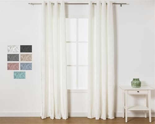 TRAMAS+ Pack 2 Cortinas Terciopelo Opacas Aislante Térmico, Protección Solar y Anti Luz, para Ventana Salón Habitación y Dormitorio - (Blanco)