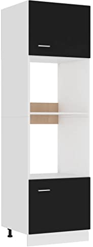 FIRBNUS Meuble de Cuisine Armoire à Four à Micro-Ondes Noir 60x57x207 cm Aggloméré Armoire de Rangement Grande Capacité Largement Utilisée dans Restaurants Hôtels Lieu de Travail