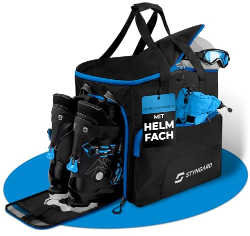 STYNGARD Skischuhtasche mit Helmfach und belüftetem Stiefelfach [54 L] - Ski Stiefeltasche mit Rucksackfunktion und Stauraum für Skizubehör - Tasche für Skischuhe Modell SÖLDEN
