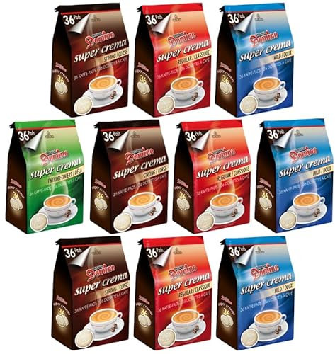 DOMINO MIX | Assortiment de 10x36 dosettes de café compatibles SENSEO® | 4 variétés - corsé, classique, doux, décaféiné pour varier les plaisirs tout au long de la journée