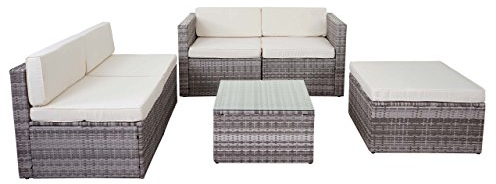 Mendler Poly-Rattan-Garnitur HWC-D24AM, Garten-/Lounge-Set Sofa - grau, Polster Creme