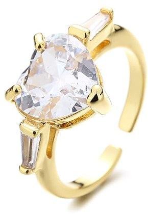 Damen Ringe Verstellbare Herz Verlobungsring Damenringe mit Zirkonia Ringe Ewigkeit Schmuck Geschenke für Hochzeitstag Valentinstag (Gold)
