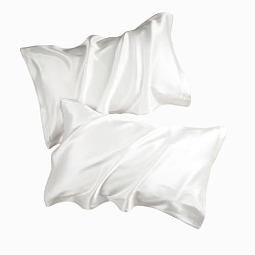 Taie d'oreiller en soie de mûrier 2 pièces, taies d'oreiller en soie naturelle pure pour les cheveux et la peau, taies d'oreiller hypoallergéniques, douces, lisses et respirantes pour le sommeil