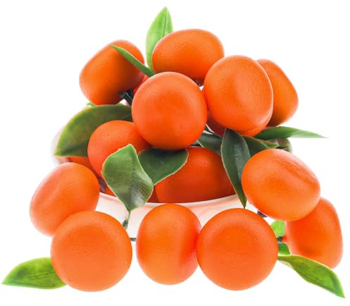 Gresorth Artificial Mini Bunch Orange Fake Citrus with Leaves 5 Clusters | Lifelike Tangerine Realistic Fruit Model, Home Kitchen Party Display Decoration