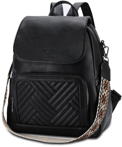 VASCHY Rucksack Damen, Mode Vintage Rucksack Mädchen Elegant Casual Daypack Mini Schultasche for Reise Einkaufen Student Teenager Schwarz