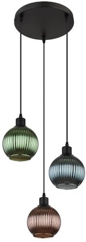 LED Pendellampe 3 flammig Esstischleuchte Glas Wohnzimmerlampe Hängelampe, Glas petrol, bronze, grün, 3x 7W 3x 806lm warmweiß, DxH 36 x 120 cm