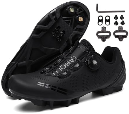 Treer Fahrradschuhe Herren Damen Mountain Bikes Schuhe, Schwarz 39 EU Rennradschuhe mit Cleats SPD Schuhe Rennrad Schuh Kompatibel Outdoor Radschuhe Fahrrad Indoor Spin