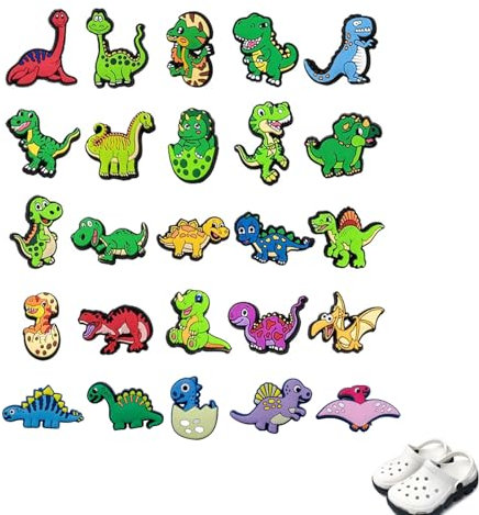 LIANRISES 25 Stück Schuhschmuck für Jibbitz Crocs Anstecker Charms Pins Schuhanstecker Dinosaurier Tiere