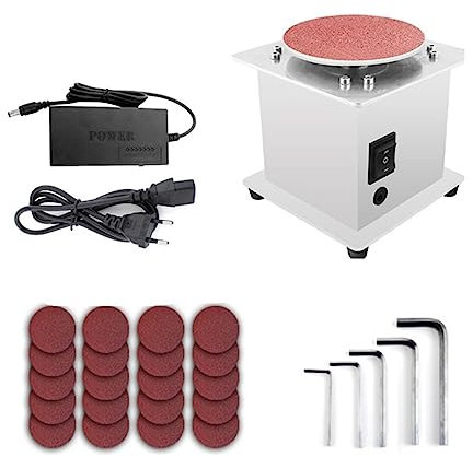 Lijadora de banda Mini lijadora de discos de mesa, pulidora rotativa eléctrica, ajustable, 7 velocidades variables, 20 piezas, discos de lijado for pulir y pulir para trabajo con metales y carpintería
