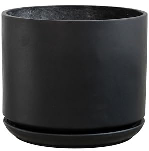 Olly & Rose Large Matt Black Plant Pot 35.5cm Extra Large Fibre Planter with Saucer - Large Indoor and Outdoor Plant Pot