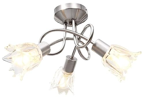 AIJUUKJP Home & Garden item-Ceiling Lamp with Transparent Glass Shades for 3 E14 Bulbs Tulip