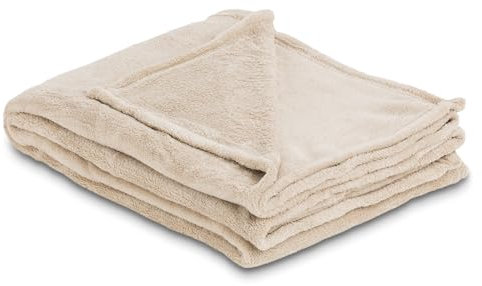 Como Kuscheldecke Beige Moderne Fleecedecke, fein gestrickte Wohndecke, 100% Polyester, 240 GSM, gesäumte Einfassung 150 x 200 cm