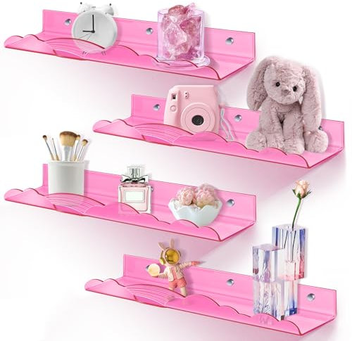 wooshwa Wandregal Regal Wand Schweberegal Wandregale Badezimmer Schwebendes Bad Regal Regalbrett Wall Shelf Wandboard Ohne Bohren für Wohnzimmer Küche Schlafzimmer Wände - 4 Stück, Rosa