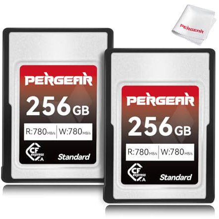 Pergear Standard Series 256GB CFexpress Type A Memory Card, Up to 780MB/s Read Speed and 780MB/s Write Speed for 4K 120P, 8K 30P Recording(2-Pack), Compatible for Sony Alpha and FX Cameras
