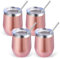 Volhoply 12oz Edelstahl Weinbecher mit Deckel Bulk 4 Pack,350ml Doppelwandige Vakuum stiellose Weingläser,Metall Reise Kaffeebecher mit Strohhalm,Isolierte Tasse Geschenke（Rose Gold,4 Set）