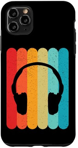 Carcasa para iPhone 11 Pro Max Auriculares Silhouette Retro Vintage Líneas 70s 80s Distressed