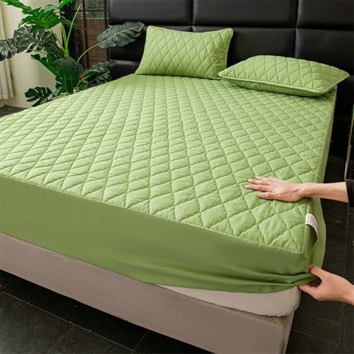 Stfery Spannbetttücher 200X90, Polyester Baumwolle Spannbettlaken Einfarbige Farbe Mit Gitterstruktur Spannbetttücher Rasen Grün