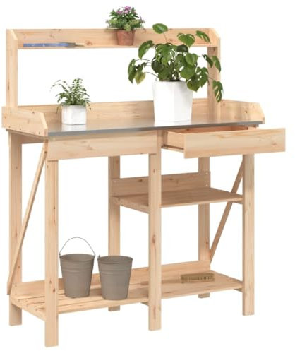 Homgoday Banc pour pots de fleurs avec étagères en bois massif de sapin