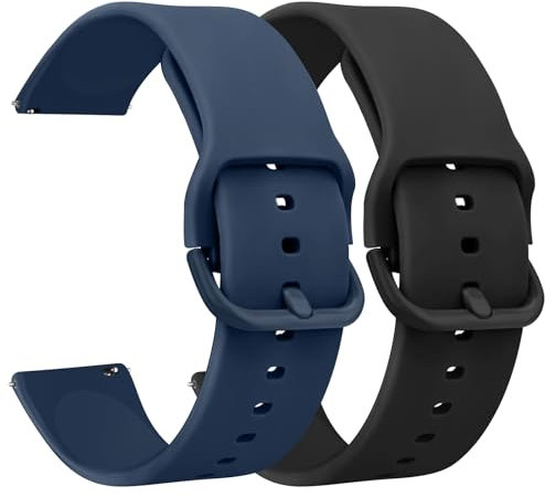 Demark Pack 2 Silicone Watch Straps Bands 20mm 22mm-Quick Release Waterproof Soft Rubber Replacement Straps with Silver Plated Stainless Steel Buckle (Black/Navy Blue, 22mm)
