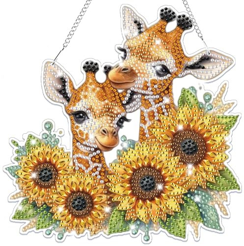 Lxmsja 5D Diamond Painting Anhänger Giraffe, Tier Diamond Painting Kinder Erwachsene, Hängende Ornament Bastelset Kreativ Set für Erwachsene Geschenk Mädchen 7 8 9 10 11 Jahre, Kranz Tür Fenster Deko