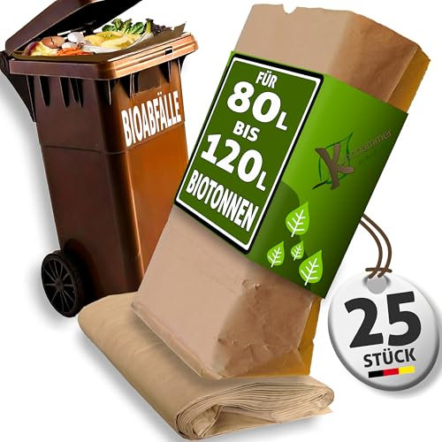 Organic Bin Liners, 80 L - 120 L, Pack of 25 Bin Liners, Organic Waste Bags, Paper Bag for Organic Waste Bin, Paper Bags for Garden Waste
