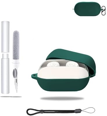 Silikon-Schutzhülle für JLab Audio Go Air True Earbuds – stoßfeste Ladehülle mit Aufbewahrungstasche, inklusive Schlüsselanhänger und Reinigungsset und Umhängeband, stilvoll und schützend, Grün