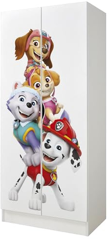 Furni masters Paw Patrol Kinderschrank 70 cm breit mit Marshall Skye Liberty Everest 03 Mehrzweckschrank für Kinderzimmer Robuster Kleiderschrank mit Einlegeböden 70cmx162cmx43cm Schrank für Kinder