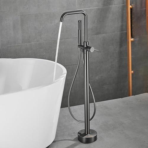 PUFAHAU Freistehende Badewannenarmaturen Einhebel-Duscharmaturen Mit Brausebatterie Und Schwenkumsteller, Gun Gray, B