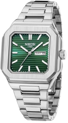 NIBOSI Herren Armbanduhr Uhren Herren Analog Quarz Edelstahl Militäruhren für Männer quadratisch Wasserdicht Business Klassisch Designer Armbanduhr Datum (Silver Green)