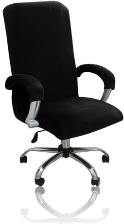 Jinfanshurich Samt Bürostuhl Bezug mit Armlehne, Stretch Stuhlhussen, Gaming Stuhl Bezug, Abnehmbare Sessel Überzug,Elastische Stuhlbezüge für Bürostuhl Computer Stuhl Drehstuhl (Schwarz, Large)