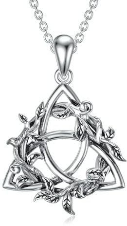 WSX Celtic Knot Round Vine Necklace 925 Sterling Silver Jewelry Good Luck Irish Triquetra Triangle Knot Pendant Jewelry Mother's Day for Women Mom