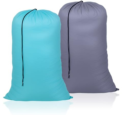 OTraki 2 Stück Extra Großer Wäschesäcke 70x115cm, XXL Riesige Faltbare Wäschebeutel mit Kordelzug Wäschebeutel Großvolumiger Wäschesammler für Reise, Familie und Spielzeug (Grau+Blaugrün)