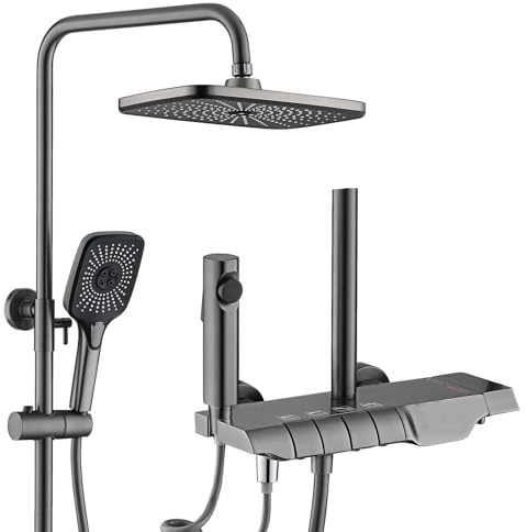 Shower System Modern Piano Key Design Digital Display Shower Head Set Complete Bathtub Faucet All Copper Anti-corrosion