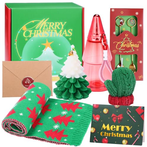 Weihnachtsgeschenke für Frauen Geschenkset Weihnachten Duftkerze mit Schal Weihnachtsbaum Wasserflasche Geschenkbox Wellness Geschenke für Mama Freundin Oma