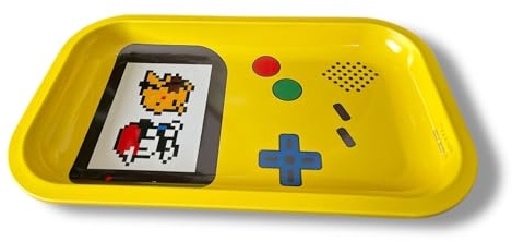 Rolling Tray – Anime Cartoon Yellow Metal Rolling Trade Tray Aesthetic Desk & Display Accessory | Collector Limited Edition Gift Ashtray Durable 11“ Retro Ashtray (GAMEON)