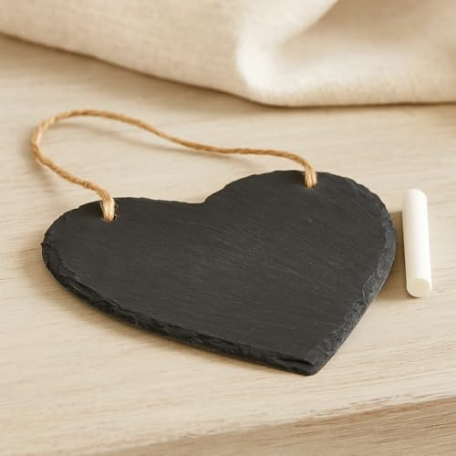 STUWU Schieferherz 15 × 15 cm mit Kreidegriffel – Deko-Herz mit Juteband zum Beschriften – Naturschiefer-Tafel im Landhausstil zur Wanddekoration