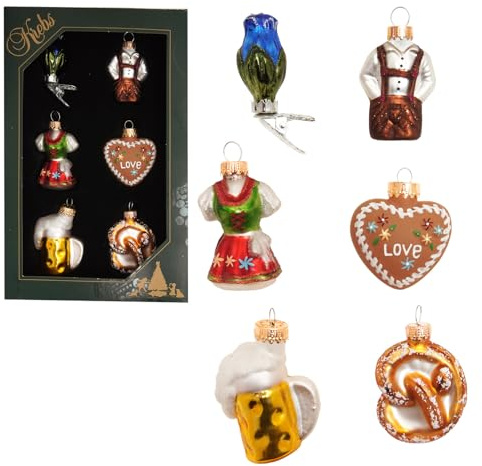 Krebs Glas Lauscha Baumschmuck „Oktoberfest Mini-Set“ - Mehrfarbig - ca 5cm – Handgefertigter - mundgeblasener Christbaumschmuck mit traditionellem Design für Festliche Dekoration