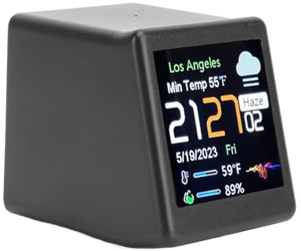 Luocute Station Météo Intelligente, Mini Horloge de Bureau, Calendrier Numérique, Station D'horloge avec écran LCD, Gadget pour la Décoration, Prévision de Température, Prise en Charge (BLACK)
