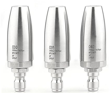 Ugello rotante turbo ad alta pressione in acciaio inox a 360° – Nucleo in ceramica – Fino a 4000 PSI – Attacco rapido da 1/4 – Per auto, patii, superfici in cemento – 1 unità (misura 55)