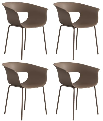 Outsunny Gartenstühle 4er Set Ergonomisch mit Armlehne 120 kg Kaffee | Balkonstühle, Ausschnittdesign, Wetterfest, Rostbeständig, Outdoor Stühle, Terrassenstühle, Balkon, Terrasse
