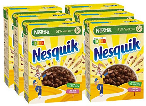 Nestlé Nesquik Knusper-Frühstück, Schoko Cerealien mit Vollkorn, 6er Pack (6 x 375g)