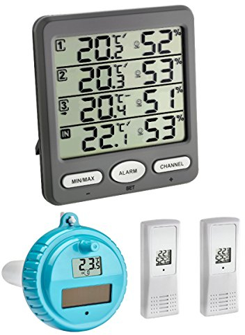 TFA Dostmann Klima Monitor Plus TFA 30.3054.Plus Funk-Thermo-Hygrometer Station mit Schwimmsender (anthrazit 30.3054.10)